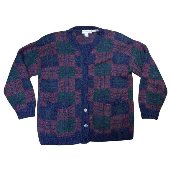 Paris Sport Club Sweaters - Paris Sport Club Cardigan Hand Knit Mohair Plaid Sweater Grannycore Size Medium